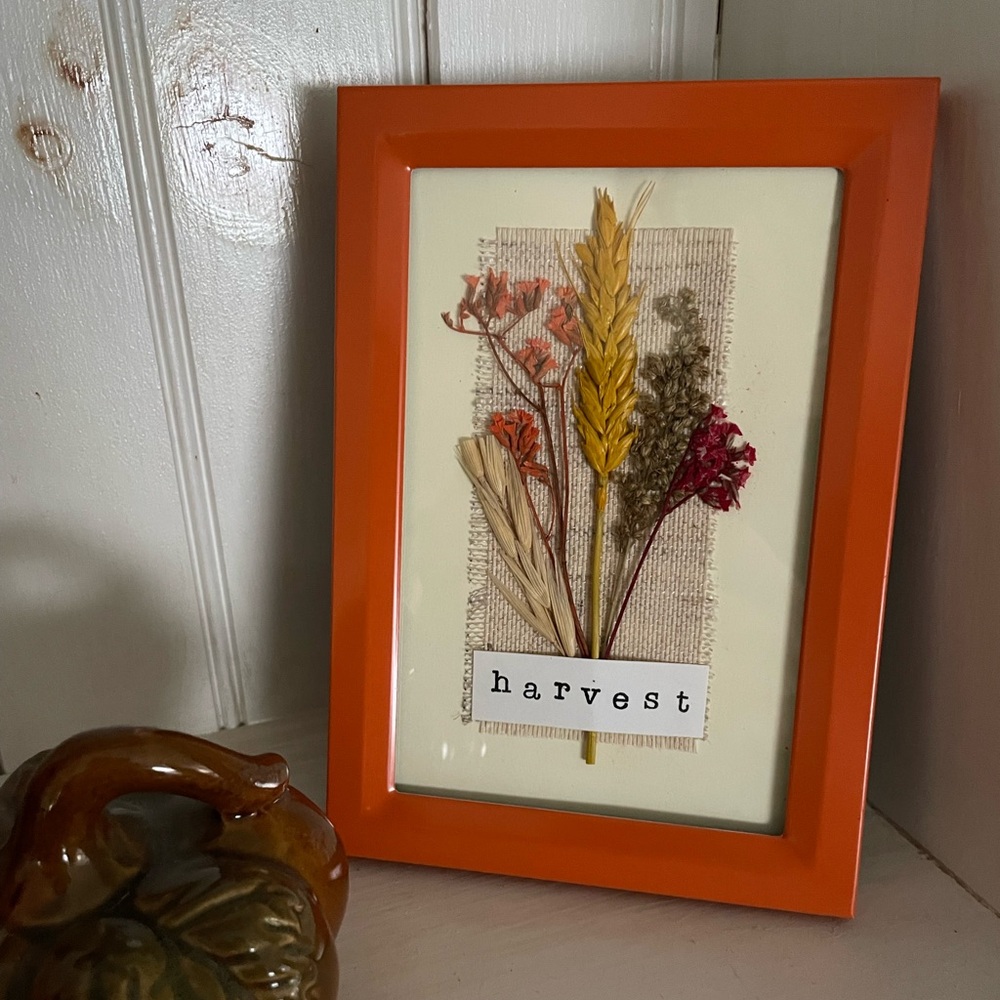 Orange Framed Autumn Harvest Pressed Floral Frame Fall Decor